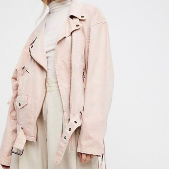 NWOT Free People Lace-Up Denim Moto Jacket - Picture 6 of 6